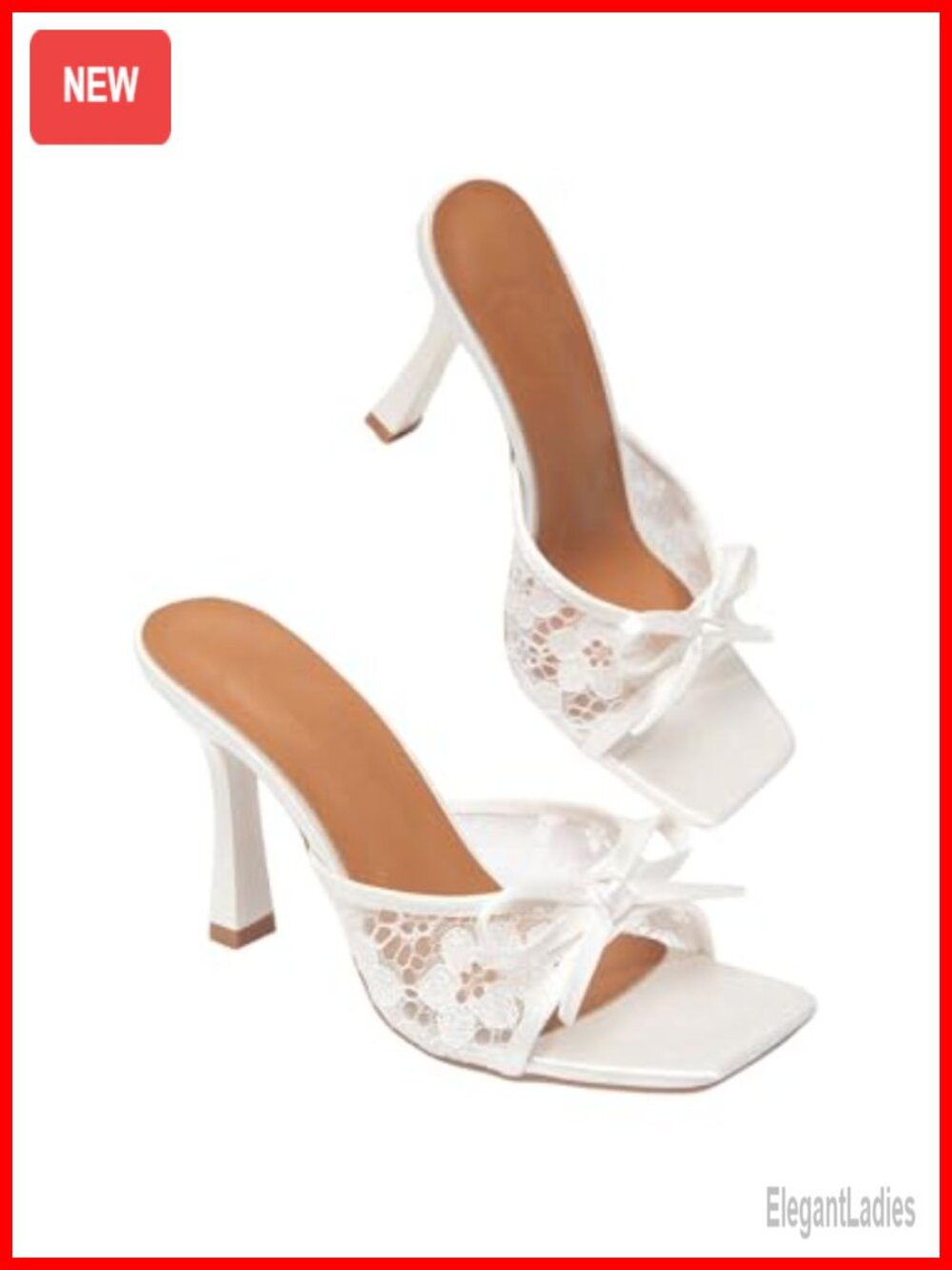 Lace Bow Kitten Heel Square Toe Faux Leather Dress Sandals
